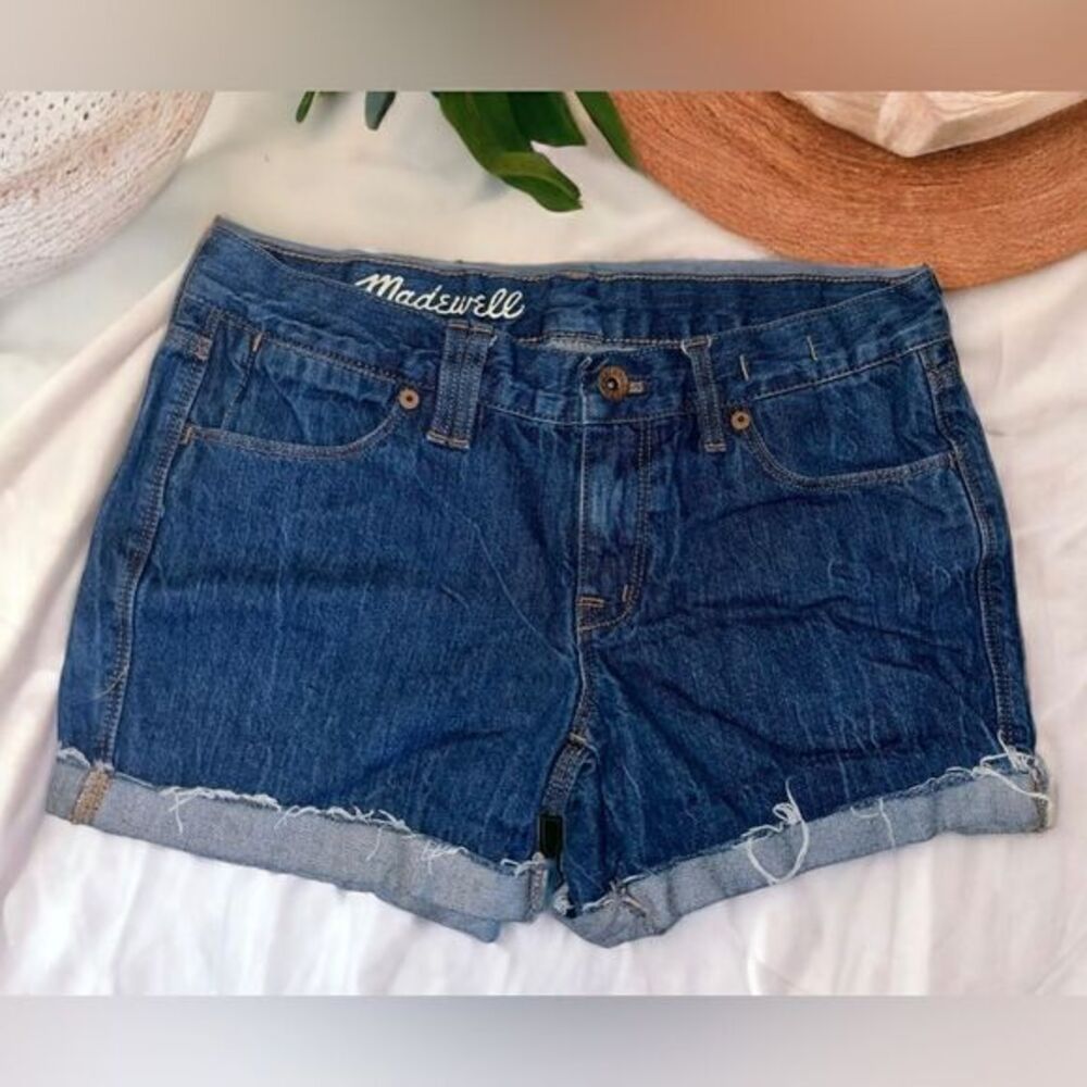 Madewell Jean Shorts Womens Size 26 Waist Dark Blue Denim Frayed Short High Rise